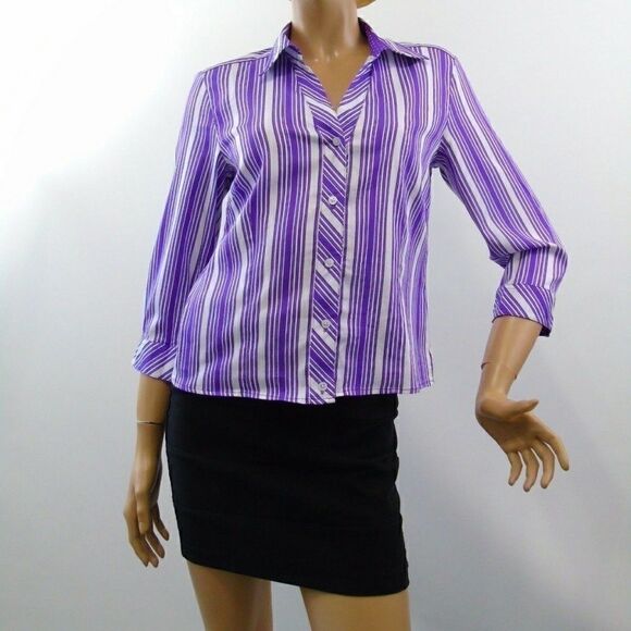 Chico's Purple Stripe Stretch Shirt - Picture 1 of 6
